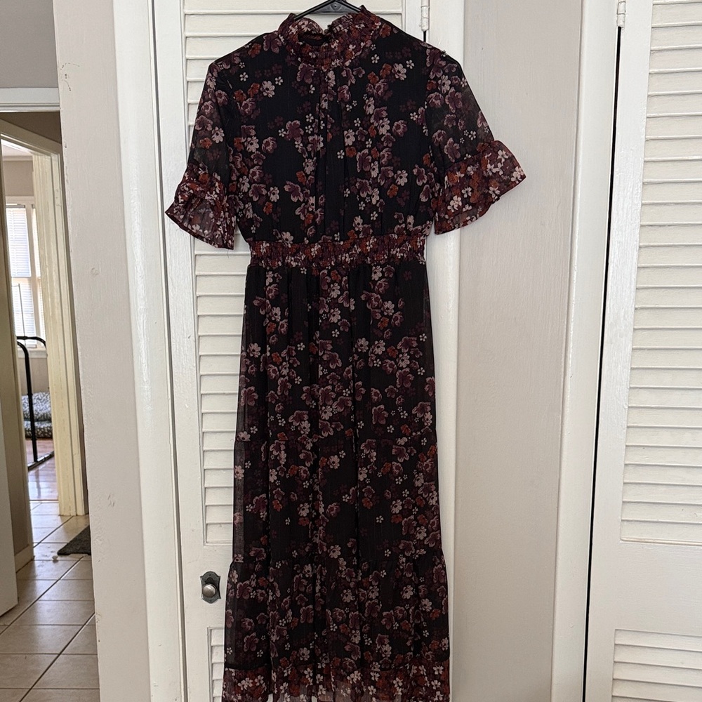 Jolt Black Maxi Dress with Burgundy and Pink Floral Print